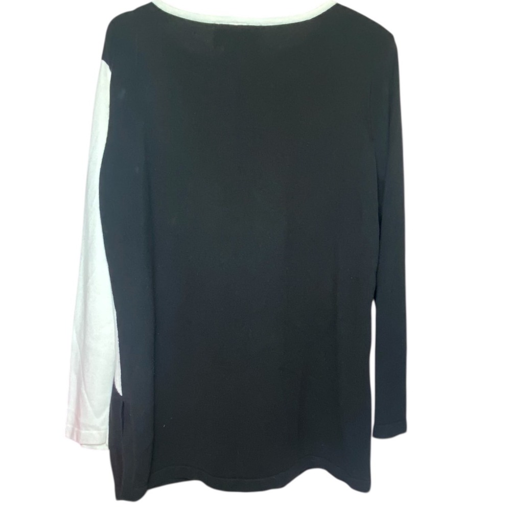 Bob Mackie Wearable Art Floral Embroidered Colorblock Sweater Black White - Picture 2 of 7